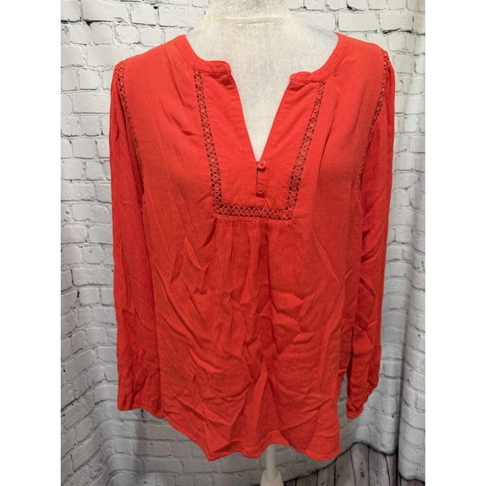 GAP women’s maternity crinkle lace-trim top hula red orange v-neck Size Large